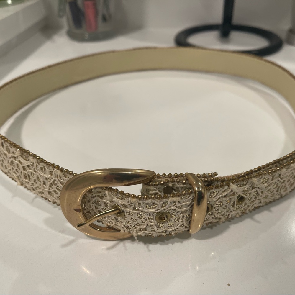 Elite Belt- Ivory and gold glitter belt- vintage 80s.